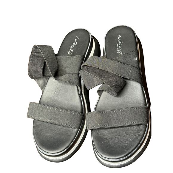 A Giannetti Women Sandals Platform Wedge‎ Open Toe Elastic Straps Gray Size 9.5 - Picture 1 of 5